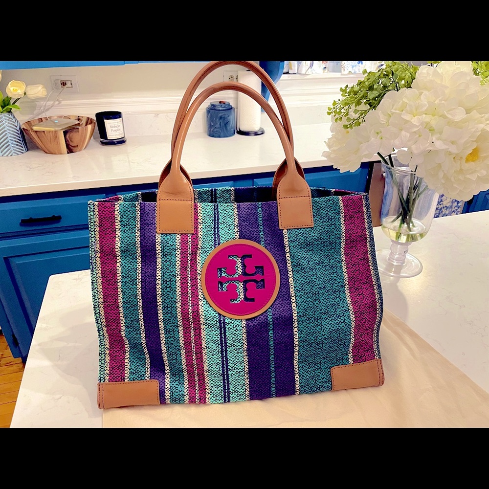 Tory Burch *Ella Large striped Tote* 💯 Authentic
